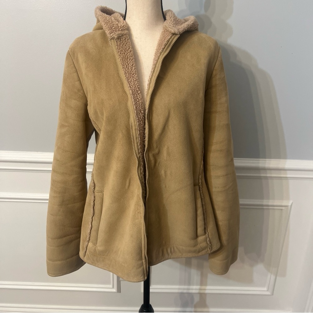 G.H. Bass Women's Brown Faux Suede Sherpa Lined Full Zip Jacket Size XL